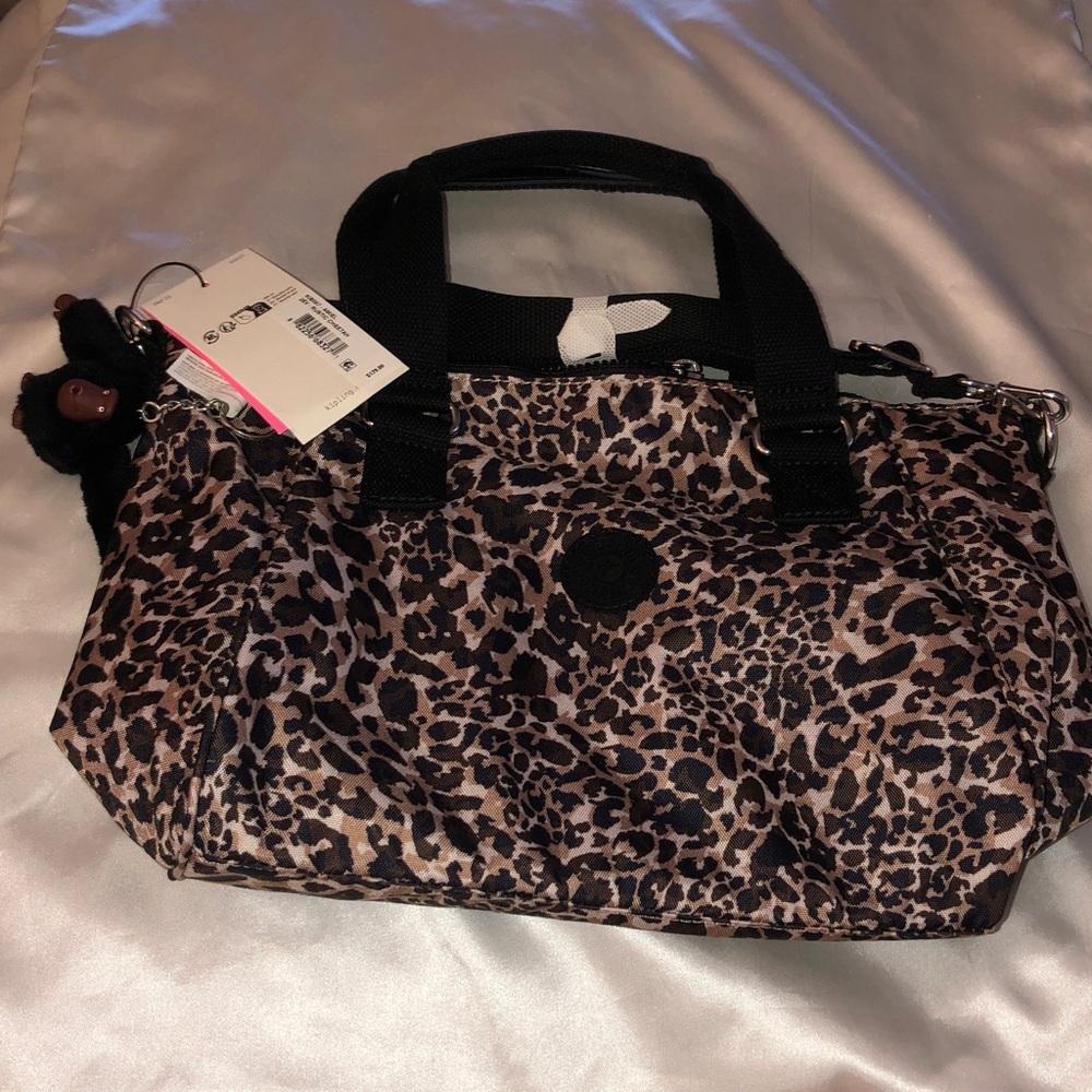 Kipling Amiel Medium Crossbody Bag Color Rustic Cheetah + Monkey Key Chain NWT